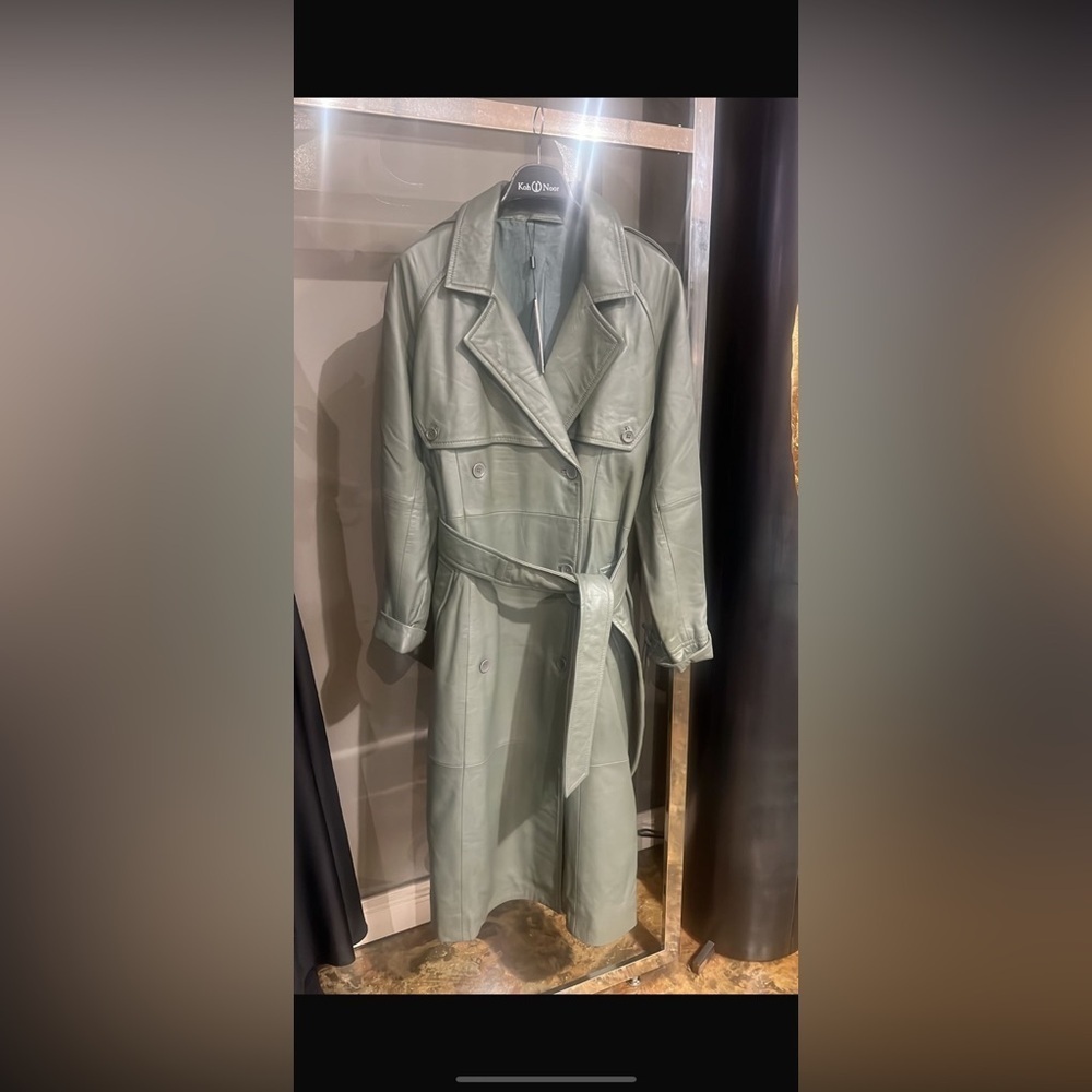 2nd day gray with green undertones leather Trench Coat